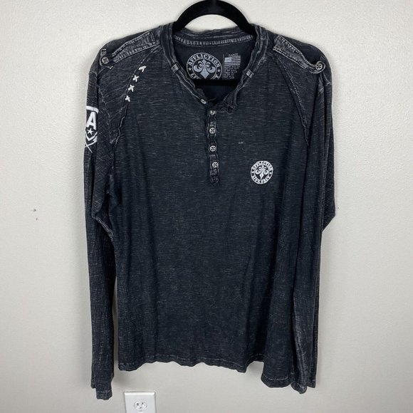 Affliction Other - Affliction Henley Shirt Mens L Large Long Sleeve Skull Wings Grey Heathered